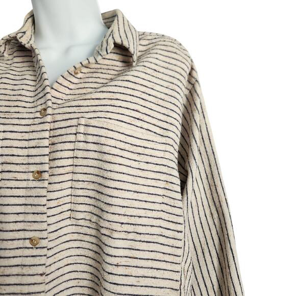 EUC Madewell Beige And Navy Button Up Oversized Shirt Sz M - Picture 2 of 5